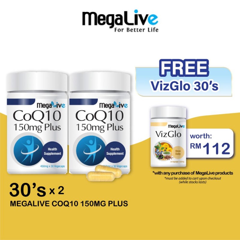 MEGALIVE Coq10 150mg Plus 30's X 2 for Coq10 Supplement, Q10 Supplement, Coenzyme q11