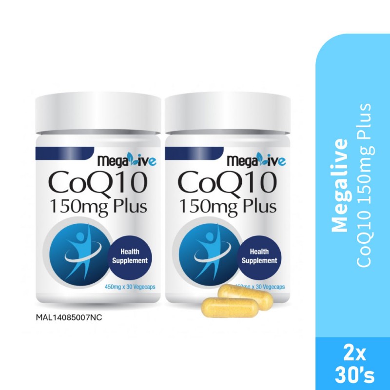 MEGALIVE Coq10 150mg Plus 30's X 2 for Coq10 Supplement, Q10 Supplement, Coenzyme q11