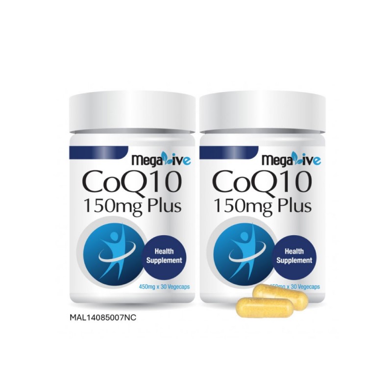 MEGALIVE Coq10 150mg Plus 30's X 2 for Coq10 Supplement, Q10 Supplement, Coenzyme q11