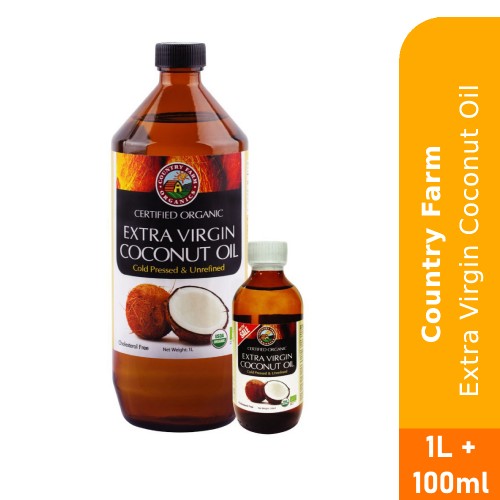 COUNTRY FARM Extra Virgin Coconut Oil 1L + 100ml for Minyak Kelapa Dara, Coconut Oil Virgin