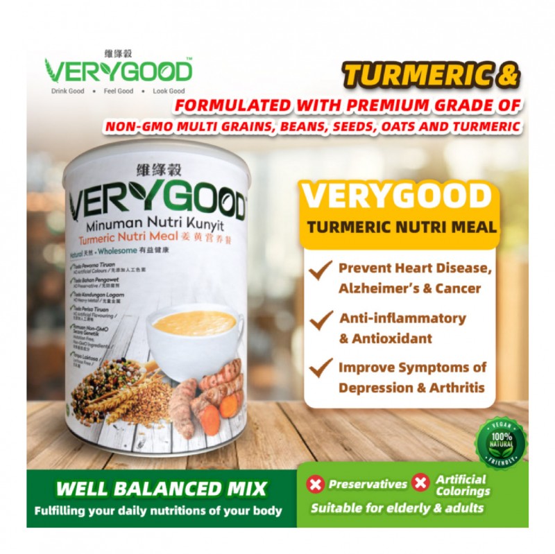 VERYGOOD Turmeric Nutri Meal 1kg with Natural Curcumin, Kunyit, Organic Meal Replacement, 姜黄