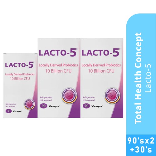 THC Lacto-5 90's X 2 + 30's for Digestion & Gut Health with Probiotic, Lactobacillus Rhamnosus, Good Bacteria
