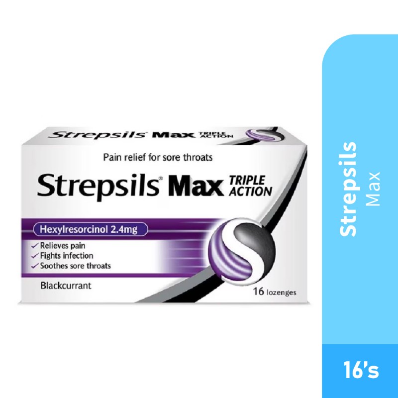 STREPSILS Max 16'S -Sore Throat, Blackcurrant, Strepsils