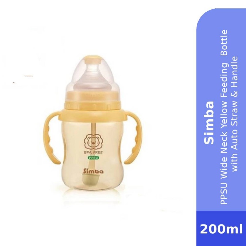 SIMBA PPSU Wide Neck Orange Feeding Bottle 200ml with Auto Straw & Handle - Bottle Feeding , Baby Feeding ,奶瓶