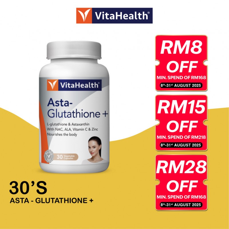 VITAHEALTH Asta-glutathione Plus 30's- L glutathione , Vitamin C , Zinc