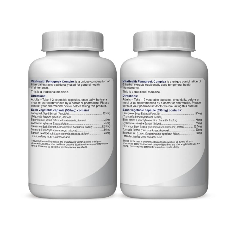 VITAHEALTH Fenugreek & Cinnamon Complex 60's x2- Diabetic Supplements, Fenugreek, Tumeric