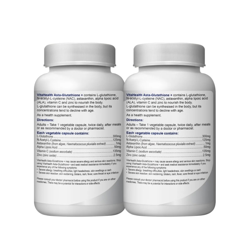 VITAHEALTH Asta-glutathione Plus 2x 30's- L glutathione , Vitamin C , Zinc