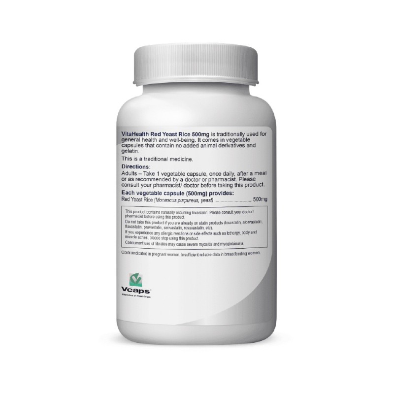 VITAHEALTH Red Yeast Rice 60's- Vegetable Capsule, Red Yeast Rice, Cholesterol Supplement