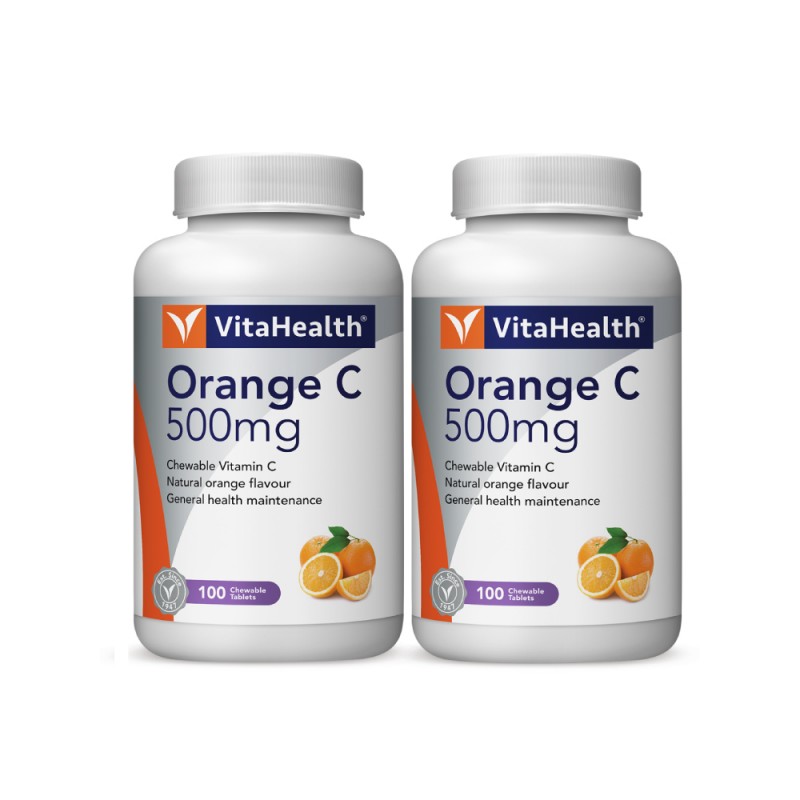 VITAHEALTH Orange C Chewable 500mg 100's x2- Vitamin C ,Orange, Bone