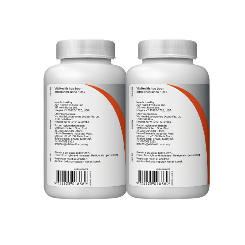 VITAHEALTH Orange C Chewable 500mg 100's x2- Vitamin C ,Orange, Bone