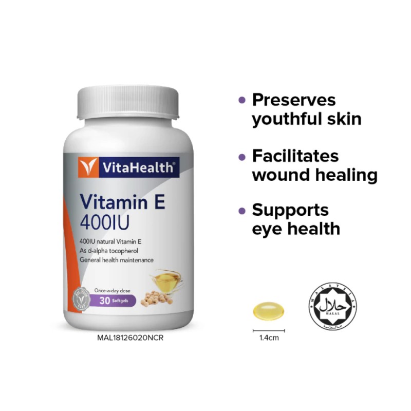 VITAHEALTH Vitamin E 400IU 100's with Vitamin E Supplement from Soybean Oil, Wound Healing Supplement