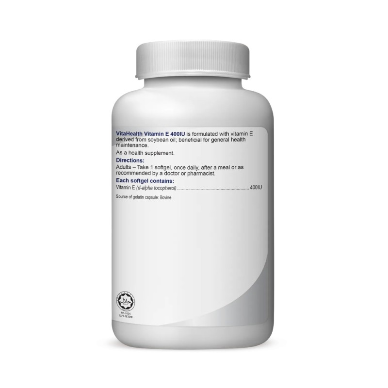 VITAHEALTH Vitamin E 400IU 100's with Vitamin E Supplement from Soybean Oil, Wound Healing Supplement