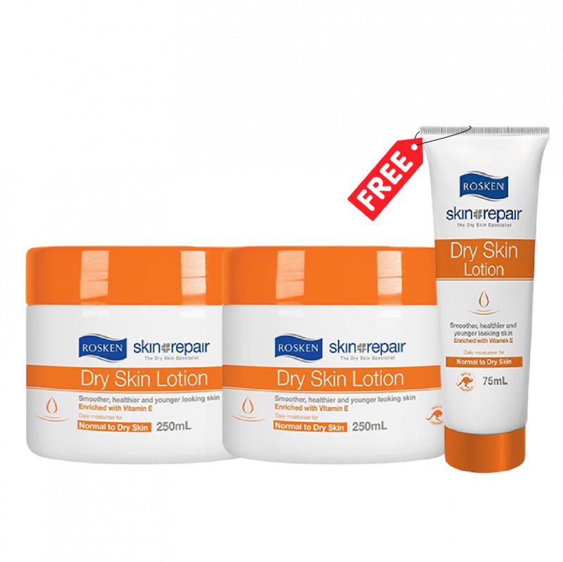 ROSKEN Dry & Sensitive Skin Body Lotion Vitamin 250ml x2 foc 75ml losyen kulit kering badan & tangan 皮膚 敏感 止癢身体乳