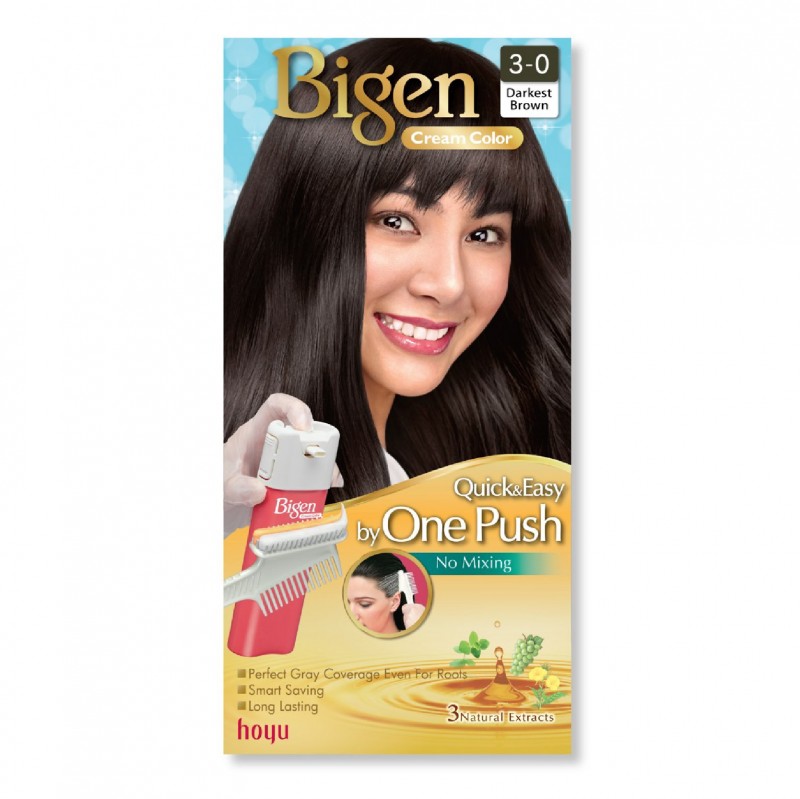 BIGEN Cream Color 3-0 Darkest Brown - Bigen One Push Hair Color Darkest Brown 美源 染发剂 染发膏