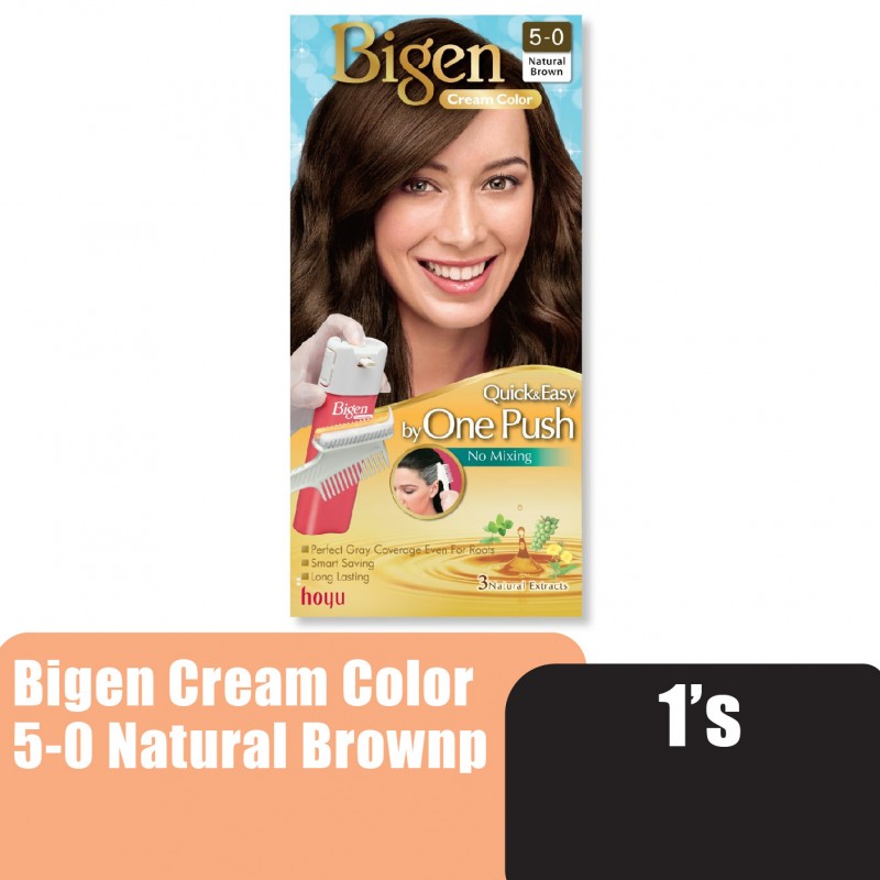 BIGEN Cream Color 5-0 Natural Brown - Bigen One Push Hair Color Natural Brown 美源 染发剂 染发膏