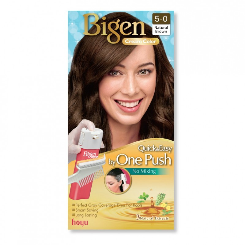 BIGEN Cream Color 5-0 Natural Brown - Bigen One Push Hair Color Natural Brown 美源 染发剂 染发膏