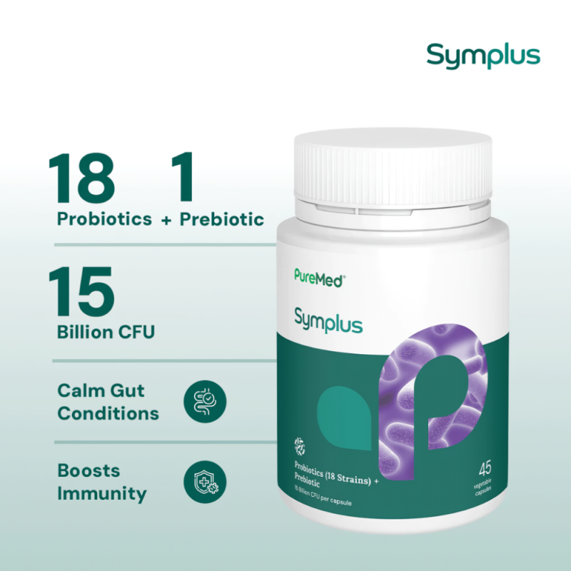PUREMED Symplus Prebiotics & Probiotics Vege Capsules 45's x 2 - Detox, Digestion & Gut Health with Probiotic, Prebiotic