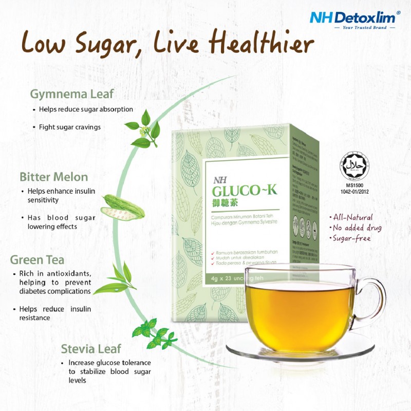 NH Gluco-K Beverage Mix Green Tea for kencing manis 23x4g (Sugar free)