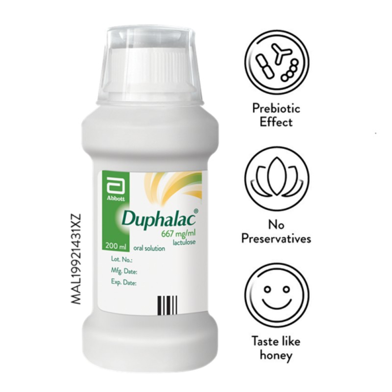 DUPHALAC Oral Solution 200ml with Lactulose for Constipation Relief, Digestive Health