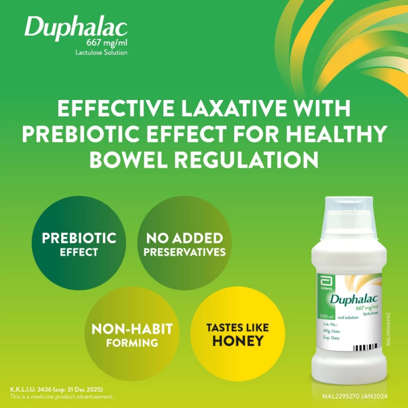 DUPHALAC Oral Solution 200ml with Lactulose for Constipation Relief, Digestive Health