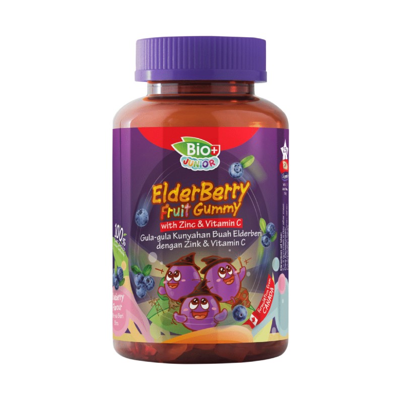 BIO+ Junior Elderberry Gummy with Zinc & Vitamin gummy for kids 60's (Blueberry Flavour) supplement for kids 儿童維他命c软糖