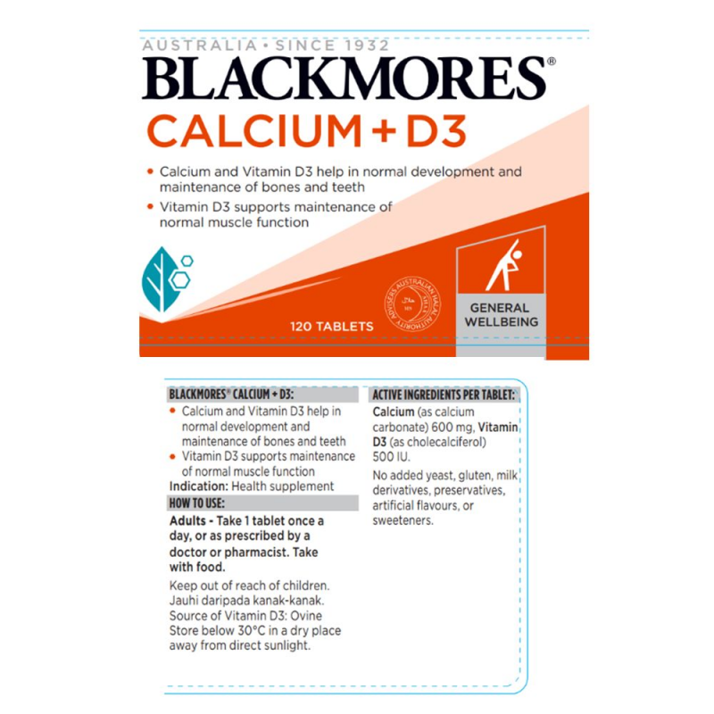 BLACKMORES Calcium + D3 120's for Bone Supplement, Vitamin D3 Supplement, Supplemen Tulang