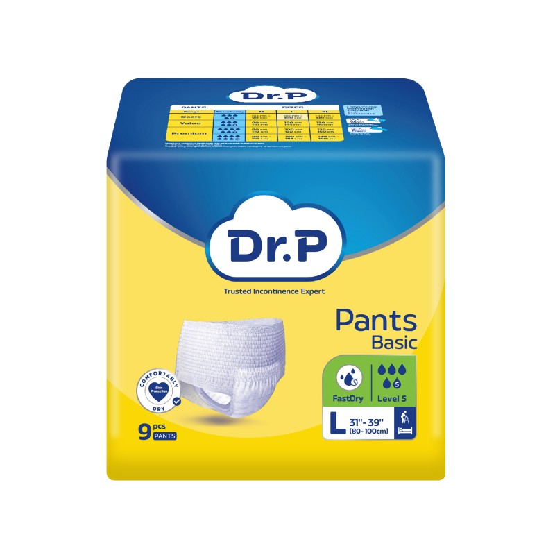 DR.P Adult Diaper Pants L 9'S Basic for Lampin Seluar Dewasa, High Absorption
