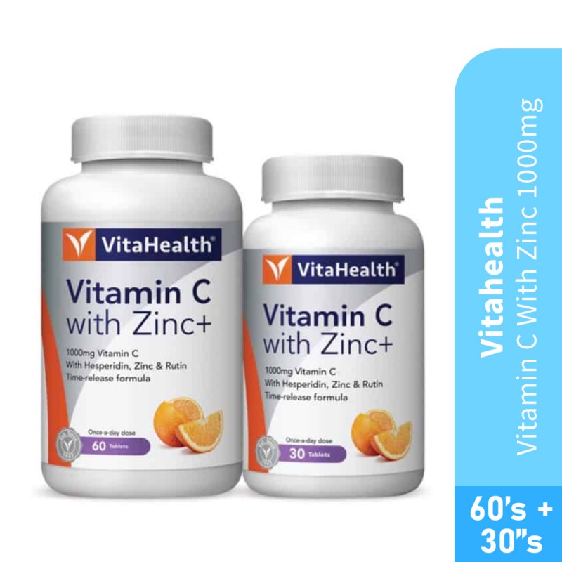 VITAHEALTH Vitamin C With Zinc+ 1000mg 60's + 30's with Vitamin C Supplement, Immunity Booster