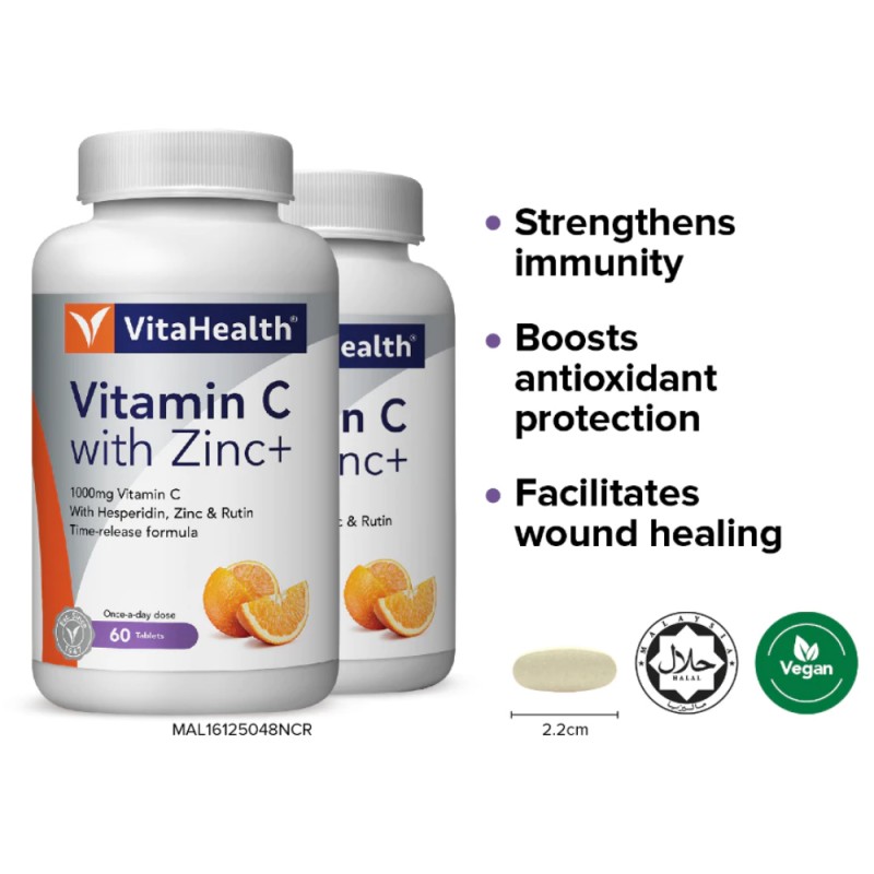 VITAHEALTH Vitamin C With Zinc+ 1000mg 60's + 30's with Vitamin C Supplement, Immunity Booster