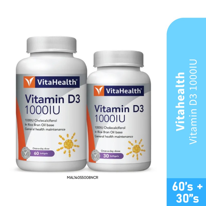 VITAHEALTH Vitamin D3 1000IU 60's + 30's with Vitamin D3 Supplement for Bone Health