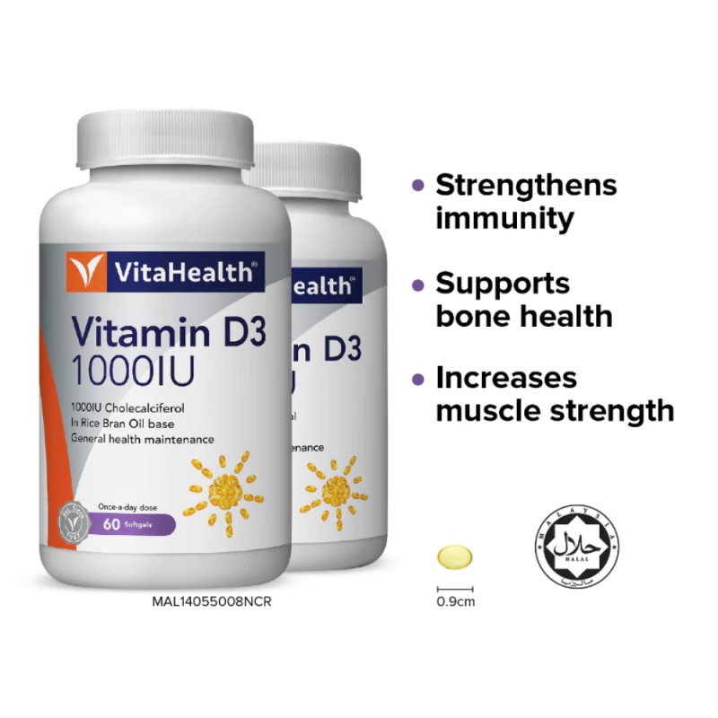 VITAHEALTH Vitamin D3 1000IU 60's + 30's with Vitamin D3 Supplement for Bone Health