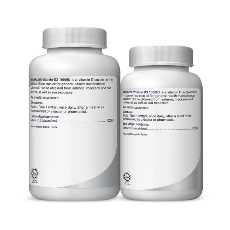 VITAHEALTH Vitamin D3 1000IU 60's + 30's with Vitamin D3 Supplement for Bone Health