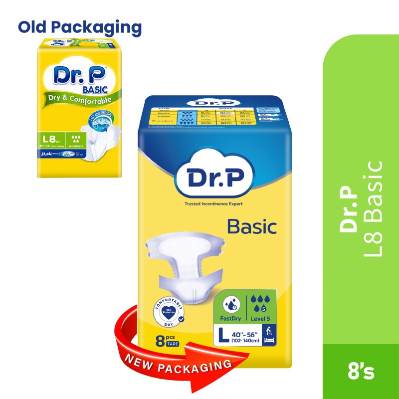 DR.P Adult Diapers L 8'S Basic for Lampin Dewasa, High Absorption