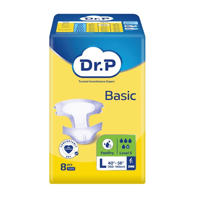 DR.P Adult Diapers L 8'S Basic for Lampin Dewasa, High Absorption