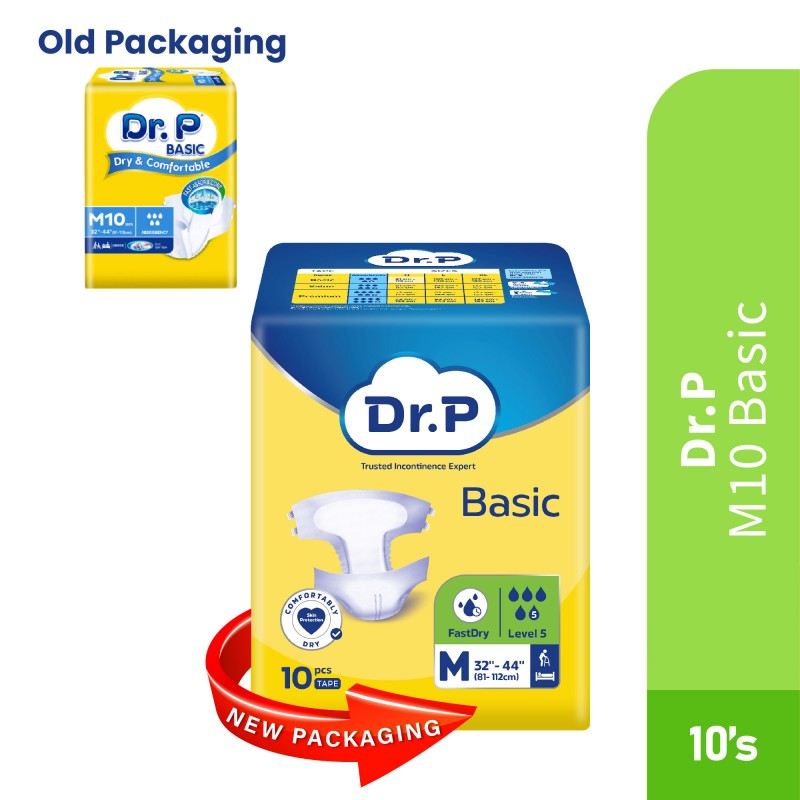 DR.P Adult Diapers M 10'S Basic for Lampin Dewasa, High Absorption