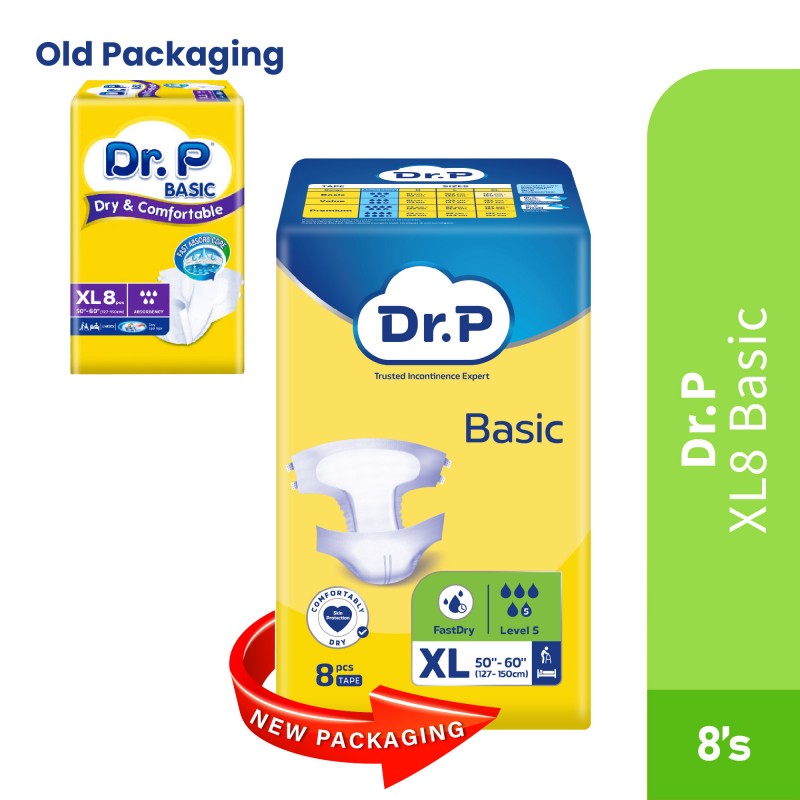 DR.P Adult Diapers XL 8'S Basic for Lampin Dewasa, High Absorption