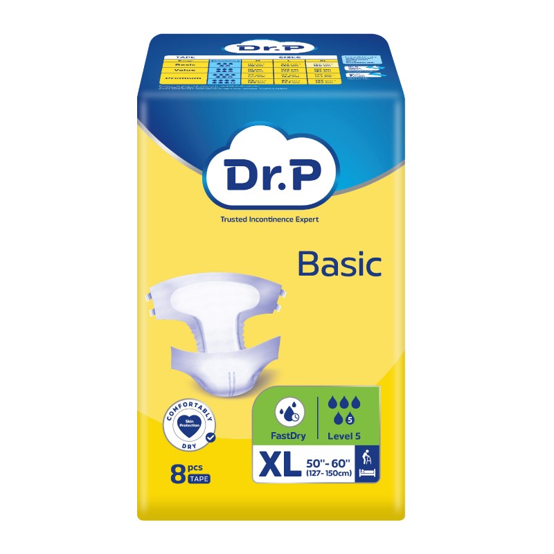 DR.P Adult Diapers XL 8'S Basic for Lampin Dewasa, High Absorption