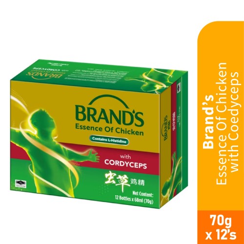 BRANDS Essence of Chicken with Cordyceps 70g X 12's with High Protein Chicken Essence for Respiratory, Immune & Energy