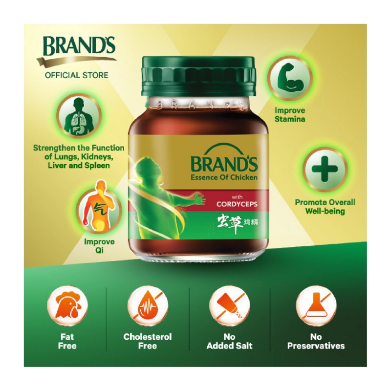 BRANDS Essence of Chicken with Cordyceps 70g X 12's with High Protein Chicken Essence for Respiratory, Immune & Energy