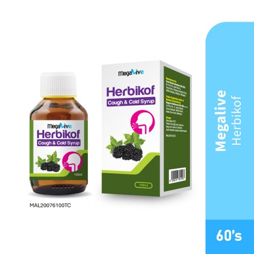 MEGALIVE Herbikof Cough & Cold Syrup 100ml for Ubat Batuk, Cough Syrup with Ivy Leaf