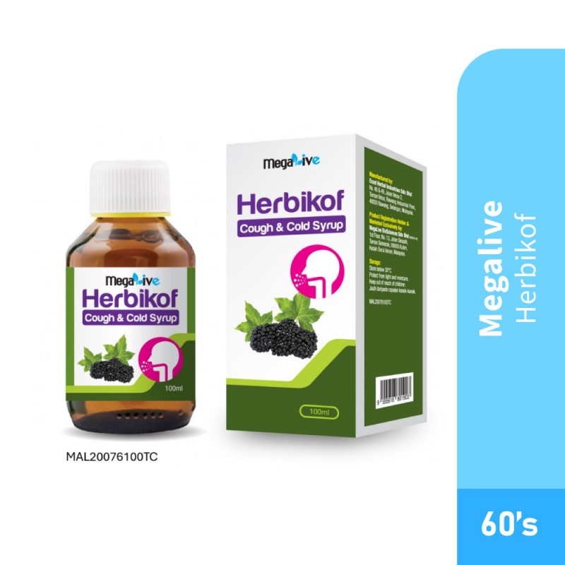 MEGALIVE Herbikof Cough & Cold Syrup 100ml for Ubat Batuk, Cough Syrup with Ivy Leaf