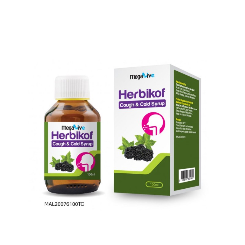 MEGALIVE Herbikof Cough & Cold Syrup 100ml for Ubat Batuk, Cough Syrup with Ivy Leaf