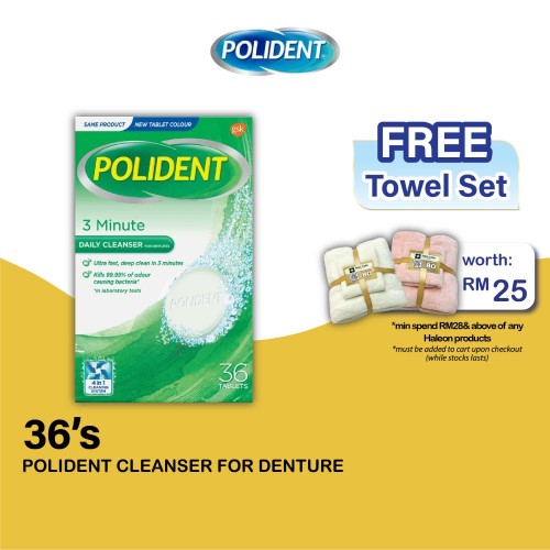 POLIDENT Whitening Cleanser For Denture (3 Minute Antibacterial) 36 Tablets - Polident Retainer Cleanser 假牙清洁片