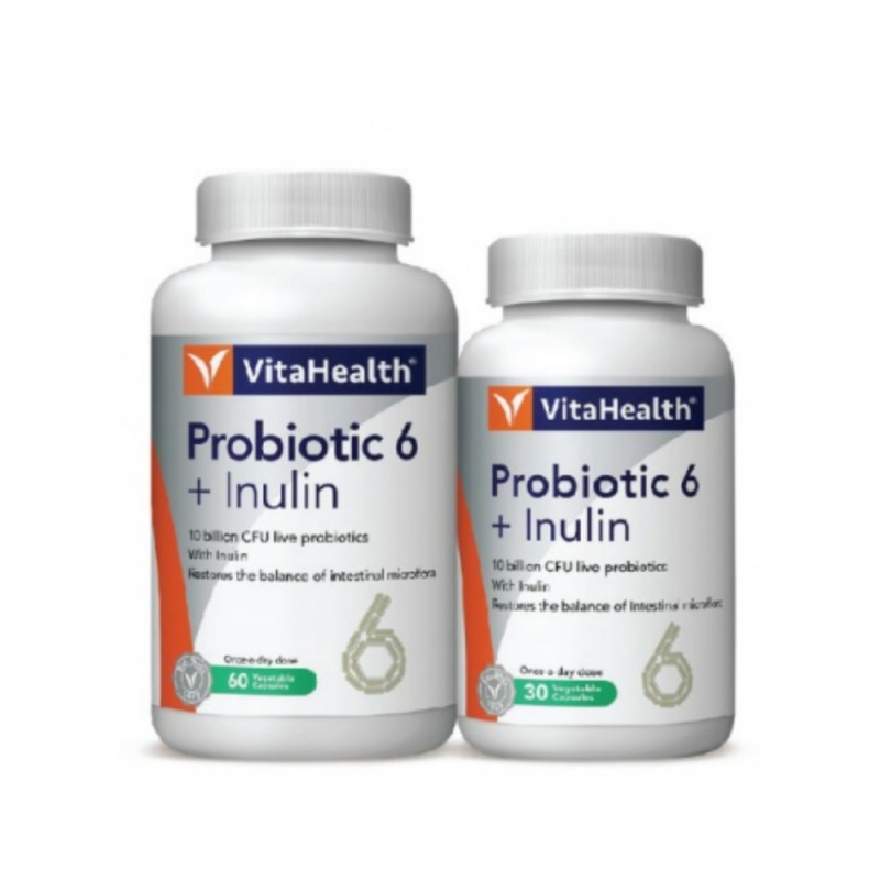 VITAHEALTH Probiotic 6+ Inulin 60's+30's-Probiotic , Digestion Supplement, Probiotic And Prebiotic