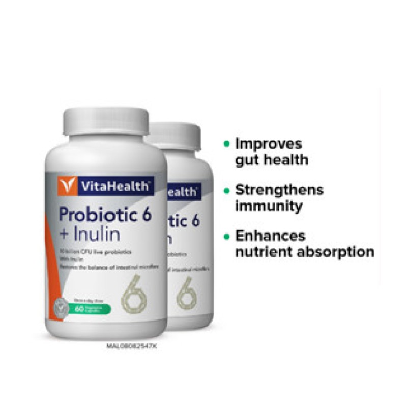 VITAHEALTH Probiotic 6+ Inulin 60's+30's-Probiotic , Digestion Supplement, Probiotic And Prebiotic