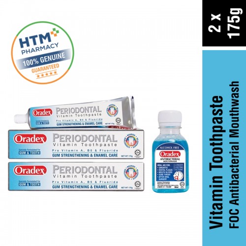 Oradex Toothpaste 175g x 2 FOC Antibacterial Mouthwash 90ml