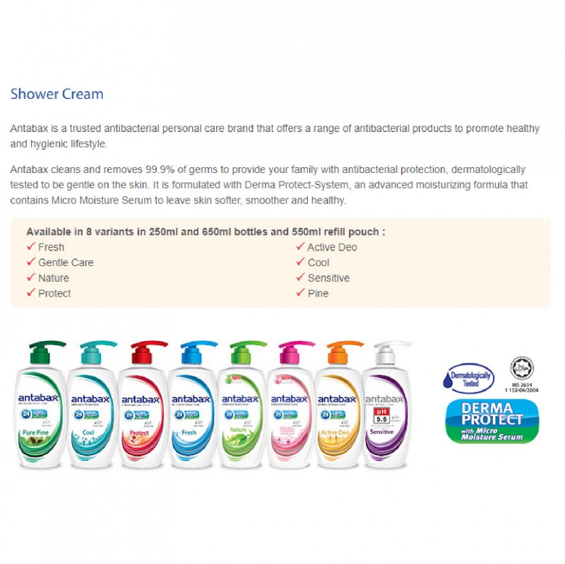 ANTABAX Shower Cream 880ml - Sensitive for Body Wash Sabun Badan Sabun Mandian 沐浴露