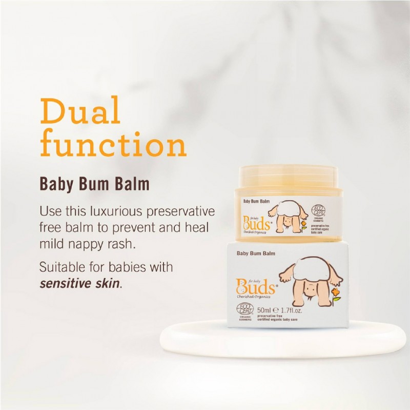 Buds Cherished Oragnic Vitamin E Baby Bum Balm 50ml with jojoba oil,sunflower oil& shea butter - ( For Soothing)
