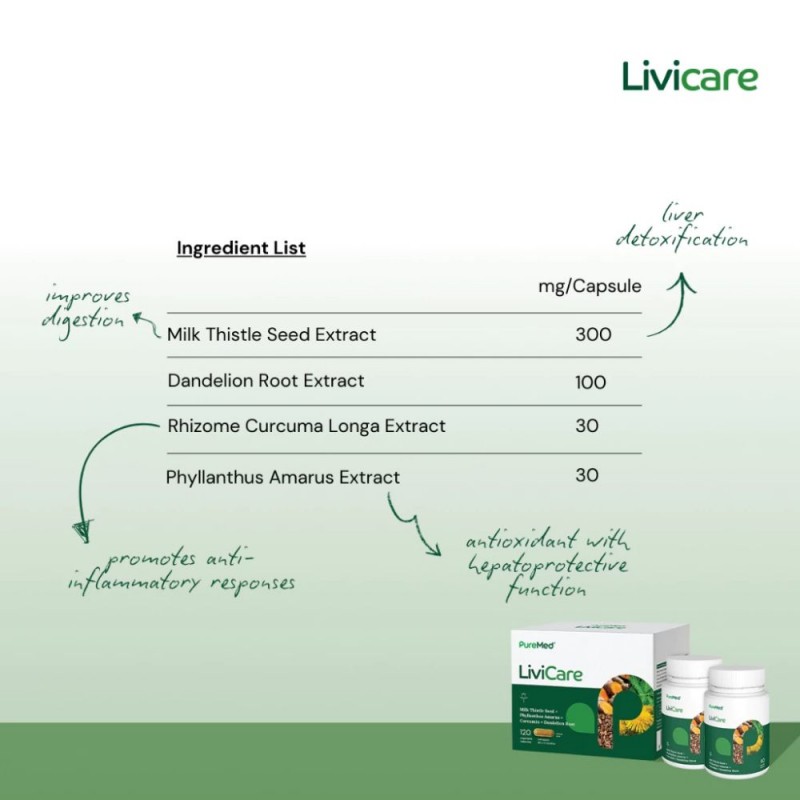 PUREMED Livicare 60's x 2 for Liver Supplement, Fatty Liver, Detox Supplement