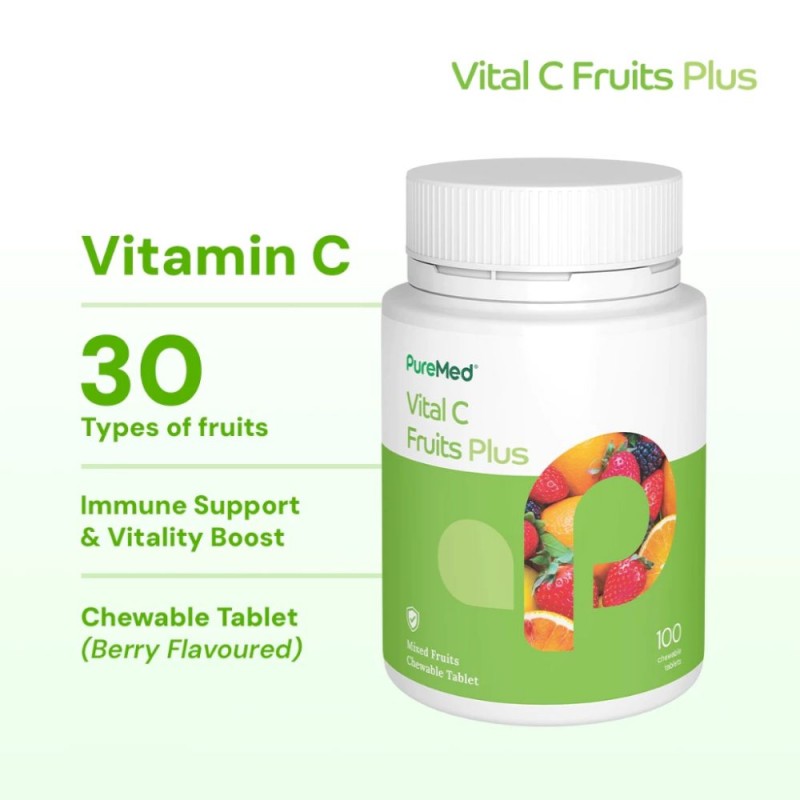 PUREMED Vital C Plus 1000mg 100's X 2 with Vitamin C, Ester C, Chewable Vitamin C